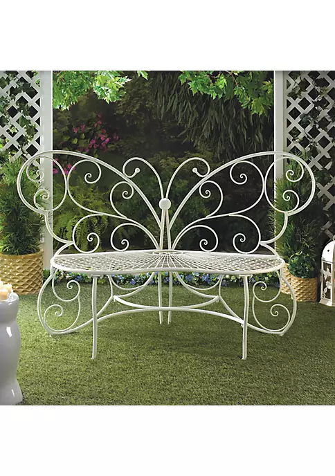 Summerfield Terrace White Butterfly Garden Bench 3 Summerfield Terrace White Butterfly Garden Bench