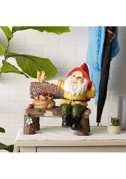 Summerfield Terrace Garden Gnome and Squirrel on Welcome Bench -Bella-Vita Shop Belk 1255