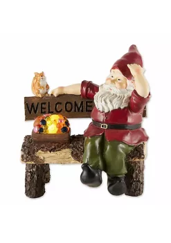 Summerfield Terrace Solar Gnome on Welcome Bench with Light-Up Jewels -Bella-Vita Shop Belk 1394