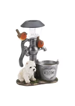 Summerfield Terrace Terrier Puppy with Birds Solar Garden Light with Flower Pot -Bella-Vita Shop Belk 992